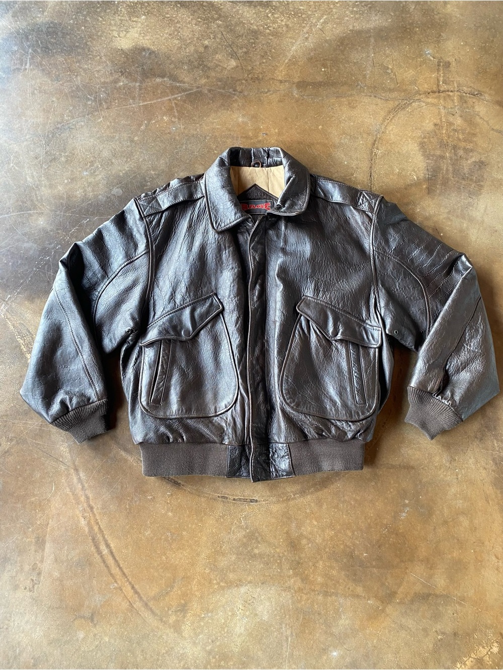 VTG 90s Heavy Bomber Flight Dark Brown Boxy Baggy Leather Jacket